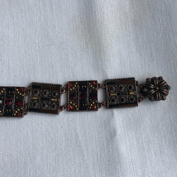 Vintage Copper Tile Link Bracelet w/Faceted Stones - 7" Long - Picture 6 of 16